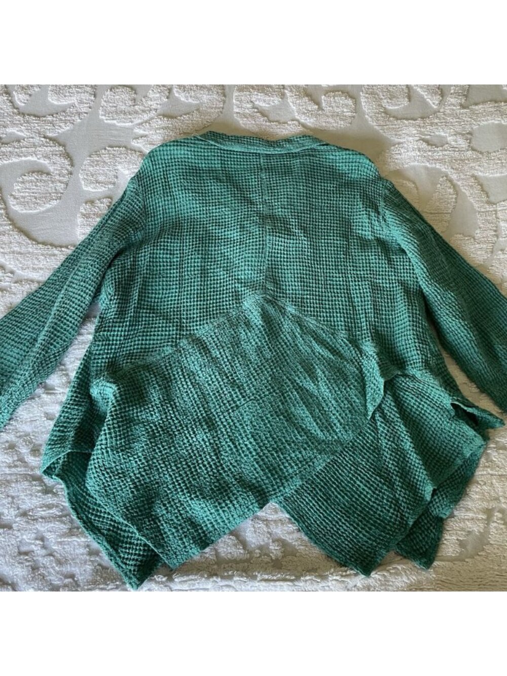 Lagenlook Jacket Shacket Green Women's 1X Soft Waffle Knit Boho Coastal Grandma - Picture 2 of 6